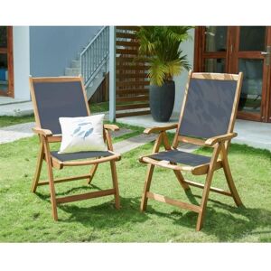 Lot De 2 Fauteuils De Jardin Pliants Multi-Positions En Bois D'acacia Fsc Et Textilene - 58,5 X 75,5 X 109 Cm - Gris - Publicité