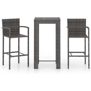 Vidaxl Jeu De Bar De Jardin 3 Pcs Avec Accoudoirs Résine Tressée Gris - Publicité