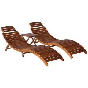 Vidaxl Chaise Longue Avec Table À Thé 3 Pcs Bois D'acacia Massif - Publicité