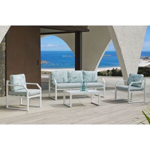 HEVEA Ensemble Salon Sofa De Jardin Amza 8 En Aluminium Blanc Coussins Couleur Mirta Dalia - Publicité