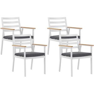 Lot De 4 Chaises De Jardin Blanches Avec Coussins Gris Cavoli - Publicité