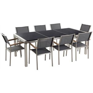 Table De Jardin Plateau Granit Noir 220 Cm 8 Chaises Grises Grosseto - Publicité