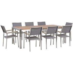 Table De Jardin Plateau Bois Eucalyptus 220 Cm Et 8 Chaises Grises Grosseto - Publicité