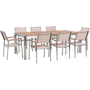 Table De Jardin Plateau Bois Eucalyptus 220 Cm Et 8 Chaises Beiges Grosseto - Publicité