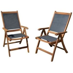 Lot De 2 Fauteuils De Jardin Pliants En Bois D'acacia Fsc Et Textilene - Gris - Publicité