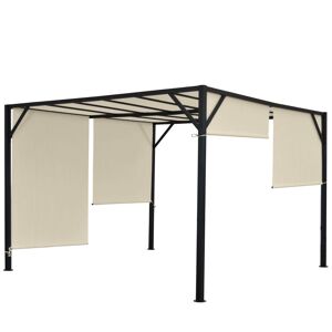 Pergola Arche Pavillon De Jardin Terrasse Auvent Structure Acier Stable 6cm + Toit Ouvrant Crème 4x4m 04_0004072 - Publicité