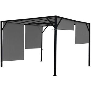 Pergola Arche Pavillon De Jardin Terrasse Auvent Structure Acier Stable 6cm + Toit Ouvrant Gris 4x4m 04_0004067 - Publicité