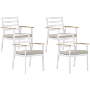 Lot De 4 Chaises De Jardin Blanches Avec Coussins Beige Cavoli - Publicité