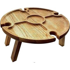 Table De Pique-Nique Pliante Extérieure En Bois, Porte-Verre À Vin Créatif 2 En 1 Portable Et Assiette À Fromage Et À Fruits, Table Pliante Pour Pelouse, Plage, Extérieur, Jardin, Voyage - Publicité