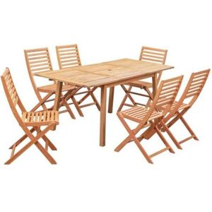 Ensemble Repas De Jardin 4-6 Personnes - Eucalyptus Fsc - Table Extensible 120/180 X 80 Cm + 6 Chaises Pliantes - Publicité