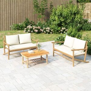 Vidaxl Banc De Jardin Avec Coussins Blanc Crème Bambou - Publicité