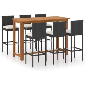 Ensemble De Bar De Jardin Avec Coussins 7 Pcs Noir - Publicité