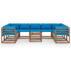 Salon De Jardin 10 Pcs Avec Coussins Bleu Clair - Publicité