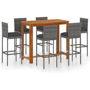 Ensemble De Bar De Jardin Avec Coussins 7 Pcs Gris - Publicité