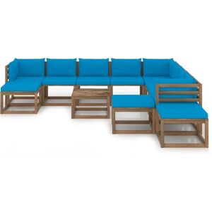 Salon De Jardin 12 Pcs Avec Coussins Bleu Clair - Publicité