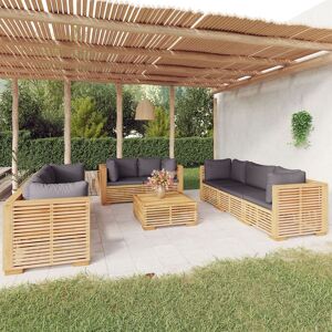 Salon De Jardin 9 Pcs Avec Coussins Bois De Teck Solide - Publicité