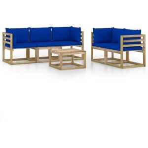 Vidaxl Salon De Jardin 6 Pcs Avec Coussins Bleu - Publicité