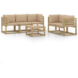 Vidaxl Salon De Jardin 6 Pcs Avec Coussins Beige - Publicité