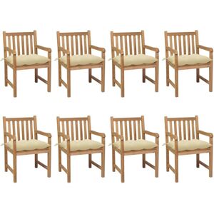 Vidaxl Chaises De Jardin 8 Pcs Avec Coussins Blanc Crème Teck Solide - Publicité