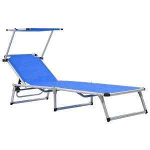 Vidaxl Chaise Longue Pliable Avec Toit Aluminium Et Textilène Bleu - Publicité