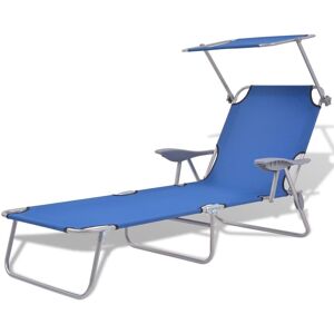 Vidaxl Chaise Longue Avec Auvent Acier Bleu - Publicité