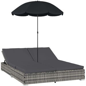 Chaise Longue D'extérieur Avec Parasol Résine Tressée Gris Vidaxl Vidaxl - Publicité