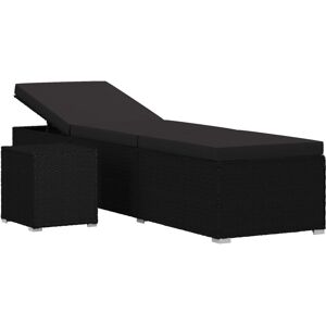 Transat Chaise Longue Bain De Soleil Lit De Jardin Terrasse Meuble D'extérieur Avec Coussin Et Table À Thé Résine Tressée Noir Helloshop26 02_0012457 - Publicité