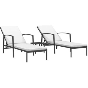 Lot De 2 Transats Chaise Longue Bain De Soleil Lit De Jardin Terrasse Meuble D'extérieur Avec Table Résine Tressée Noir Helloshop26 02_0012134 - Publicité