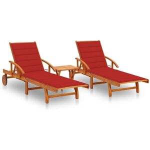 Lot De 2 Transats Chaise Longue Bain De Soleil Lit De Jardin Terrasse Meuble D'extérieur Avec Table Et Coussins Acacia Solide Helloshop26 02_0012123 - Publicité