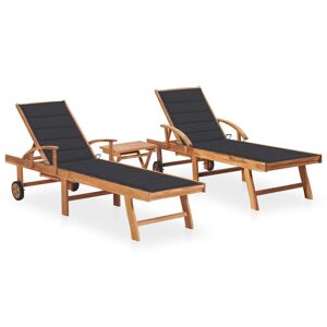 Lot De 2 Transats Chaise Longue Bain De Soleil Lit De Jardin Terrasse Meuble D'extérieur Avec Table Et Coussin Bois De Teck Solide Helloshop26 02_0012081 - Publicité