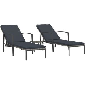 Lot De 2 Transats Chaise Longue Bain De Soleil Lit De Jardin Terrasse Meuble D'extérieur Avec Table Résine Tressée Gris Helloshop26 02_0012125 - Publicité