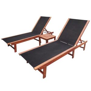 Lot De 2 Transats Chaise Longue Bain De Soleil Lit De Jardin Terrasse Meuble D'extérieur Et Table Bois D'acacia Solide Et Textilène Helloshop26 02_0012144 - Publicité