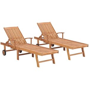 Lot De 2 Transats Chaise Longue Bain De Soleil Lit De Jardin Terrasse Meuble D'extérieur Bois De Teck Solide Helloshop26 02_0012143 - Publicité