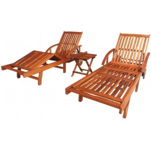 Lot De 2 Transats Chaise Longue Bain De Soleil Lit De Jardin Terrasse Meuble D'extérieur Avec Table Bois D'acacia Solide Helloshop26 02_0012078 - Publicité