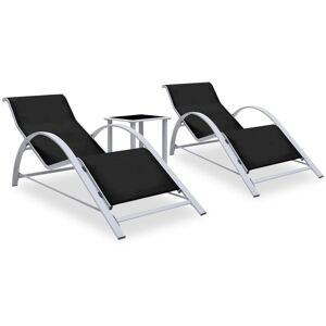 Lot De 2 Transats Chaise Longue Bain De Soleil Lit De Jardin Terrasse Meuble D'extérieur Avec Table Aluminium Noir Helloshop26 02_0012074 - Publicité