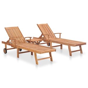 Lot De 2 Transats Chaise Longue Bain De Soleil Lit De Jardin Terrasse Meuble D'extérieur Avec Table Bois De Teck Solide Helloshop26 02_0012079 - Publicité