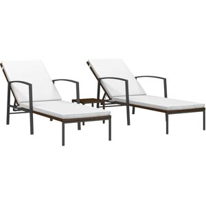 Lot De 2 Transats Chaise Longue Bain De Soleil Lit De Jardin Terrasse Meuble D'extérieur Avec Table Résine Tressée Marron Helloshop26 02_0012129 - Publicité