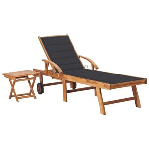 Transat Chaise Longue Bain De Soleil Lit De Jardin Terrasse Meuble D'extérieur Avec Table Et Coussin Bois De Teck Solide Helloshop26 02_0012647 - Publicité