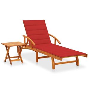 Transat Chaise Longue Bain De Soleil Lit De Jardin Terrasse Meuble D'extérieur Avec Table Et Coussin Bois D'acacia Helloshop26 02_0012635 - Publicité