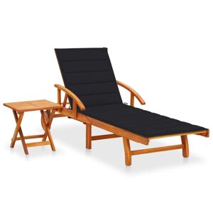 Transat Chaise Longue Bain De Soleil Lit De Jardin Terrasse Meuble D'extérieur Avec Table Et Coussin Bois D'acacia Helloshop26 02_0012612 - Publicité