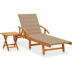 Transat Chaise Longue Bain De Soleil Lit De Jardin Terrasse Meuble D'extérieur Avec Table Et Coussin Bois D'acacia Helloshop26 02_0012618 - Publicité