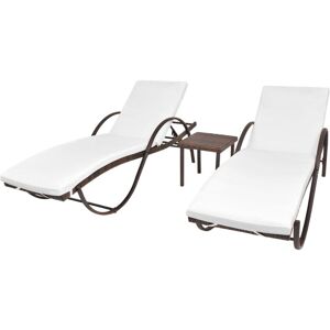 Lot De 2 Transats Chaise Longue Bain De Soleil Lit De Jardin Terrasse Meuble D'extérieur Avec Table Résine Tressée Marron Helloshop26 02_0012128 - Publicité