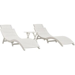 Lot De 2 Transats Chaise Longue Bain De Soleil Lit De Jardin Terrasse Meuble D'extérieur Avec Table Blanc Bois Massif D'acacia Helloshop26 02_0012077 - Publicité