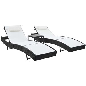 Lot De 2 Transats Chaise Longue Bain De Soleil Lit De Jardin Terrasse Meuble D'extérieur Et Table Résine Tressée Et Textilène Noir Helloshop26 02_0012146 - Publicité