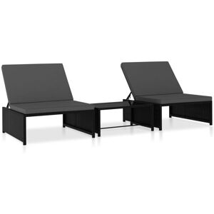 Lot De 2 Transats Chaise Longue Bain De Soleil Lit De Jardin Terrasse Meuble D'extérieur Avec Table Résine Tressée Noir Helloshop26 02_0012131 - Publicité