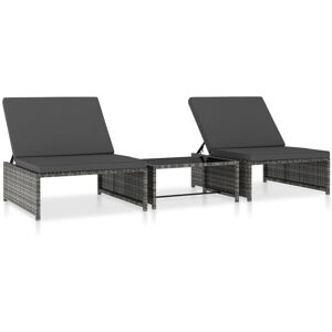 Lot De 2 Transats Chaise Longue Bain De Soleil Lit De Jardin Terrasse Meuble D'extérieur Avec Table Résine Tressée Gris Helloshop26 02_0012127 - Publicité