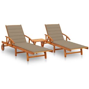 Lot De 2 Transats Chaise Longue Bain De Soleil Lit De Jardin Terrasse Meuble D'extérieur Avec Table Et Coussins Acacia Solide Helloshop26 02_0012112 - Publicité