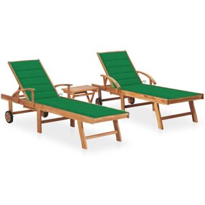 Lot De 2 Transats Chaise Longue Bain De Soleil Lit De Jardin Terrasse Meuble D'extérieur Avec Table Et Coussin Bois De Teck Solide Helloshop26 02_0012091 - Publicité