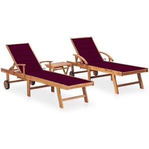 Lot De 2 Transats Chaise Longue Bain De Soleil Lit De Jardin Terrasse Meuble D'extérieur Avec Table Et Coussin Bois De Teck Solide Helloshop26 02_0012087 - Publicité