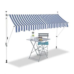 Bc-Elec - Hhyva3012-Bluewhite Auvent Rétractable Manuel Store Banne Marquise Pour Patio & Terrasse 300x120cm Blanc Et Bleu - Publicité